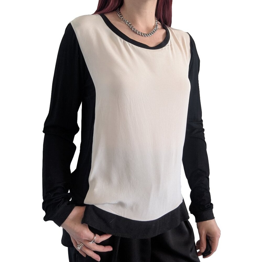 Drew Long Sleeve Silk Blouse Cream and Black | S